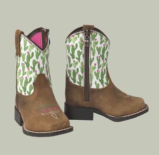 Ariat LIL’ STOMPERS Toddler Cowgirl Boots – Medium Brown Leather with Cactus & Fuchsia Flowers (A441000844) - Cowboy SwaggerAriat LIL’ STOMPERS Toddler Cowgirl Boots – Medium Brown Leather with Cactus & Fuchsia Flowers (A441000844)