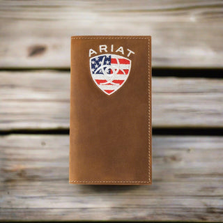 Ariat Men's American Flag Leather Rodeo Wallet, back view