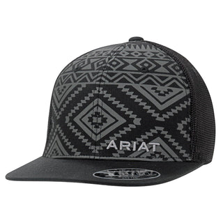 Ariat Men’s Aztec Snap Back Cap – Grey and Black Baseball Hat with Western Pattern - Cowboy SwaggerAriat Men’s Aztec Snap Back Cap – Grey and Black Baseball Hat with Western Pattern