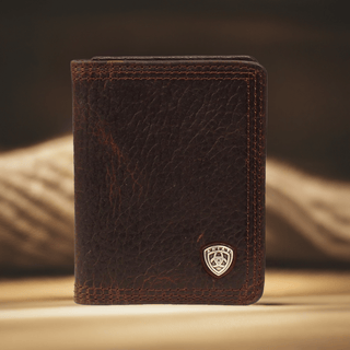 Ariat Men’s Bi - Fold Flip Case Wallet – Distressed Leather with Concho (Style A35120282) - Cowboy SwaggerAriat Men’s Bi - Fold Flip Case Wallet – Distressed Leather with Concho (Style A35120282)