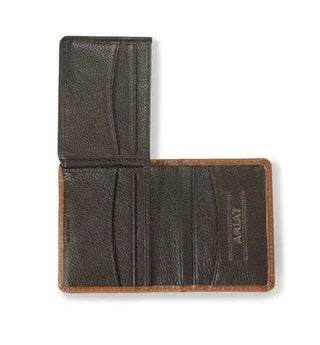 Ariat Men's Bi-Fold Flip Wallet, Brown Leather with Basket Weave and Sunburst Embossing, interior view