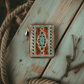 Ariat Men’s Bi - Fold Flipcase Wallet – Southwest Embossed Leather with Turquoise Trim (A3560102) - Cowboy SwaggerAriat Men’s Bi - Fold Flipcase Wallet – Southwest Embossed Leather with Turquoise Trim (A3560102)Wallets & Money Clips