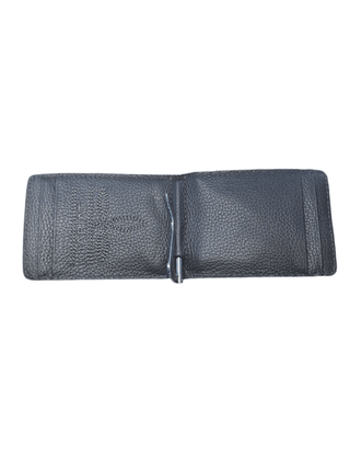 Ariat Men's Bi-Fold Money Clip Wallet, Chocolate Leather with Calf Hair Overlay, interior view