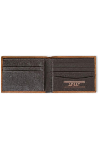 Ariat Men’s Bi - Fold Wallet – Aged Bark Leather with Hand - Tooled Southwest Overlay - Cowboy SwaggerAriat Men’s Bi - Fold Wallet – Aged Bark Leather with Hand - Tooled Southwest Overlay