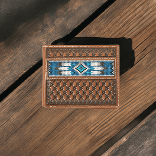 Ariat Men’s Bi - Fold Wallet – Brown Leather with Diamond Embossing & Southwest Inlay - Cowboy SwaggerAriat Men’s Bi - Fold Wallet – Brown Leather with Diamond Embossing & Southwest InlayWallets & Money Clips