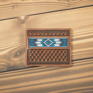 Ariat Men’s Bi - Fold Wallet – Brown Leather with Diamond Embossing & Southwest Inlay - Cowboy SwaggerAriat Men’s Bi - Fold Wallet – Brown Leather with Diamond Embossing & Southwest InlayWallets & Money Clips