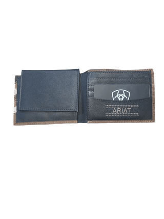 Ariat Men's Bi-Fold Wallet, Leather with Calf Hair Chevron and Shield Concho, interior view