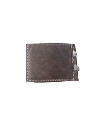 Ariat Men's Bi-Fold Wallet, Leather with Calf Hair Chevron and Shield Concho, detail view