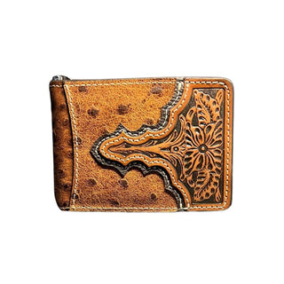 Ariat Men’s Bi - Fold Wallet – Ostrich Pattern Leather with Floral Embossed Tab - Cowboy SwaggerAriat Men’s Bi - Fold Wallet – Ostrich Pattern Leather with Floral Embossed Tab
