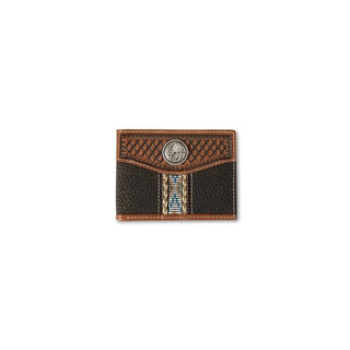 Ariat Men's Bi-Fold Wallet, Rowdy Leather with Southwest Inlay and Concho