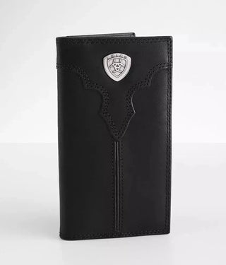 Ariat Men's Black Rodeo Wallet with Shield Concho, front view