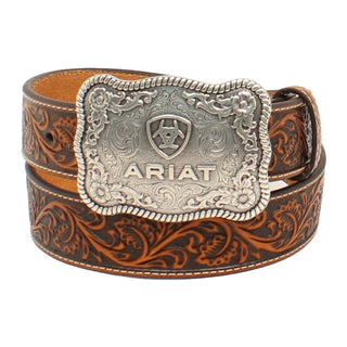 Ariat Men’s Brown Floral Embossed Leather Belt – Removable Silver Buckle – A1020467 - Cowboy SwaggerAriat Men’s Brown Floral Embossed Leather Belt – Removable Silver Buckle – A1020467
