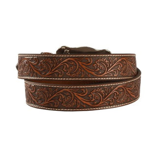 Ariat Men’s Brown Floral Embossed Leather Belt – Removable Silver Buckle – A1020467 - Cowboy SwaggerAriat Men’s Brown Floral Embossed Leather Belt – Removable Silver Buckle – A1020467