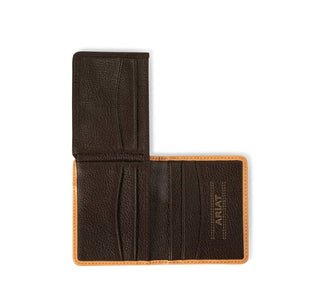 Ariat Men's Calf Hair Basket Weave Leather Bifold Flip Wallet, interior view