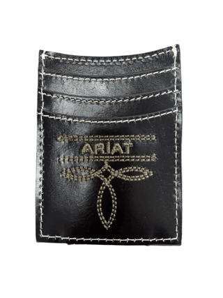 Ariat Men’s Card Case Wallet – Leather with Basket Weave, Sunburst & Filigree Money Clip - Cowboy SwaggerAriat Men’s Card Case Wallet – Leather with Basket Weave, Sunburst & Filigree Money Clip