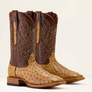 Ariat Men’s Classic Cash Boot – Tan Full Quill Ostrich & Hickory Smoke (10063774)