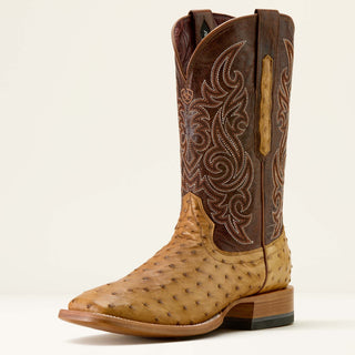 Ariat Men’s Classic Cash Boot – Tan Full Quill Ostrich & Hickory Smoke (10063774)