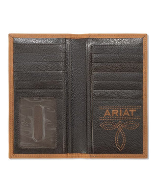 Ariat Men's Crazy Horse Leather Cross Stitch Rodeo Wallet, interior view
