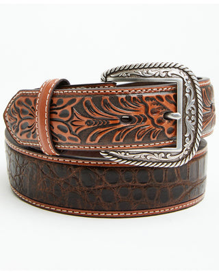 Ariat Men’s Croco Print Leather Western Belt with Floral Embossing - Cowboy SwaggerAriat Men’s Croco Print Leather Western Belt with Floral Embossing