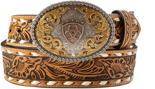 Ariat Men’s Floral Embossed Leather Belt – Silver Buckle & Western Detailing – A1043448 - Cowboy SwaggerAriat Men’s Floral Embossed Leather Belt – Silver Buckle & Western Detailing – A1043448