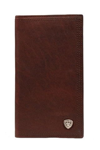 Ariat Men's Leather Rodeo Wallet, Dark Copper Oil Tan with Concho, front view