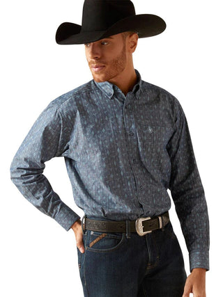 Ariat Mens LS Graham Classic Fit Blue Diamond Print Button Down - Cowboy SwaggerAriat Mens LS Graham Classic Fit Blue Diamond Print Button Down
