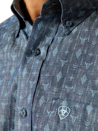 Ariat Mens LS Graham Classic Fit Blue Diamond Print Button Down - Cowboy SwaggerAriat Mens LS Graham Classic Fit Blue Diamond Print Button Down