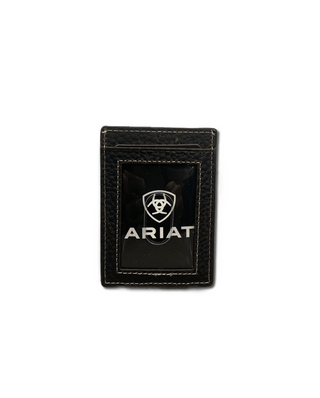 Ariat Men’s Magnetic Money Clip Wallet – Two - Tone Leather with Basket Weave & Concho - Cowboy SwaggerAriat Men’s Magnetic Money Clip Wallet – Two - Tone Leather with Basket Weave & Concho