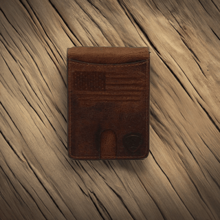 Ariat Men’s Money Clip Wallet – Distressed USA Flag Leather with Shield Logo - Cowboy SwaggerAriat Men’s Money Clip Wallet – Distressed USA Flag Leather with Shield LogoWallets & Money Clips