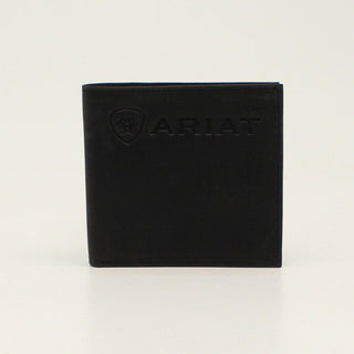 Ariat Men's Oversized Bi-Fold Wallet, Black Leather with Logo & Shield