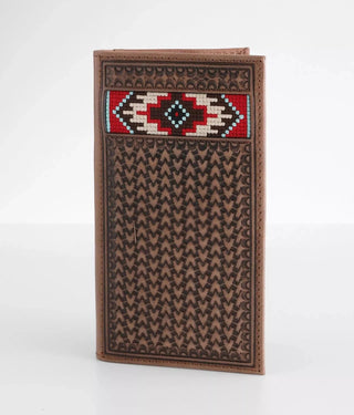 Ariat Men’s Rodeo Wallet – Basketweave Leather with Embroidered Detail - Cowboy SwaggerAriat Men’s Rodeo Wallet – Basketweave Leather with Embroidered Detail