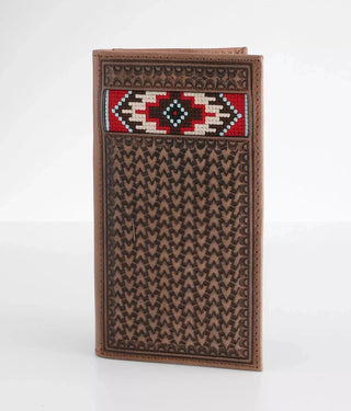 Ariat Men’s Rodeo Wallet – Basketweave Leather with Embroidered Detail - Cowboy SwaggerAriat Men’s Rodeo Wallet – Basketweave Leather with Embroidered DetailWallets & Money Clips
