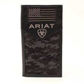 Ariat Men’s Rodeo Wallet – Black Leather with Digital Camo & USA Flag Patch - Cowboy SwaggerAriat Men’s Rodeo Wallet – Black Leather with Digital Camo & USA Flag PatchHandbags, Wallets & Cases