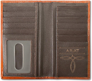 Ariat Men’s Rodeo Wallet – Calf Hair Leather with Floral Overlay & Shield Logo - Cowboy SwaggerAriat Men’s Rodeo Wallet – Calf Hair Leather with Floral Overlay & Shield Logo