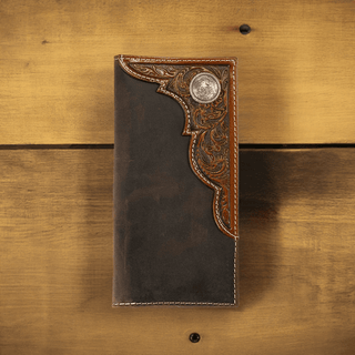 Ariat Men’s Rodeo Wallet – Distressed Leather with Embossed Corner & Concho - Cowboy SwaggerAriat Men’s Rodeo Wallet – Distressed Leather with Embossed Corner & ConchoWallets & Money Clips