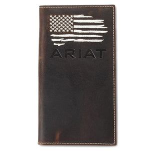 Ariat Men’s Rodeo Wallet – Distressed Leather with White American Flag & Logo - Cowboy SwaggerAriat Men’s Rodeo Wallet – Distressed Leather with White American Flag & Logo