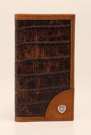 Ariat Men's Rodeo Wallet - Faux Croc Leather with Shield Concho