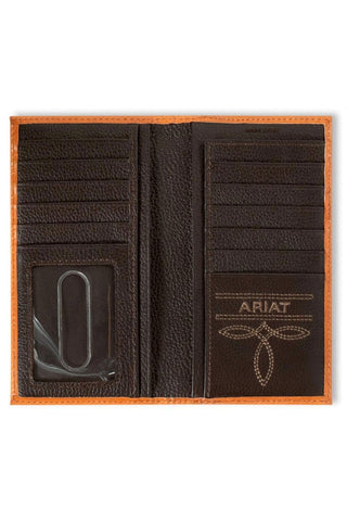 Ariat Men's Rodeo Wallet, Natural Leather with Floral Embossing and Logo, interior view