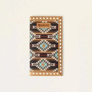 Ariat Men's Rodeo Wallet, Southwest Cotton Fabric with Leather Trim, front view