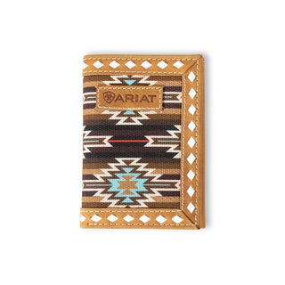 Ariat Men's Southwest Fabric and Leather Rodeo Trifold Wallet, front view