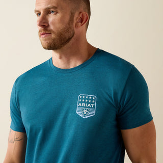 Ariat Men’s Stripe Patriotic Badge Short Sleeve T-Shirt – Monaco Blue - Cowboy SwaggerAriat Men’s Stripe Patriotic Badge Short Sleeve T-Shirt – Monaco BlueShirts & Tops
