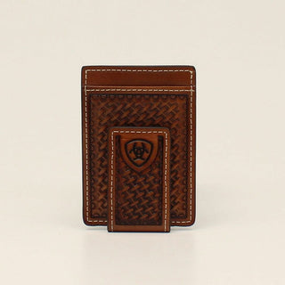 Ariat Men's Tan Leather Money Clip Wallet with Basketweave Embossing - Cowboy SwaggerAriat Men's Tan Leather Money Clip Wallet with Basketweave EmbossingWallets & Money Clips