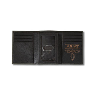 Ariat Men’s Tri - Fold Wallet – Black Bull Hide Leather with Blue Embroidered Logo - Cowboy SwaggerAriat Men’s Tri - Fold Wallet – Black Bull Hide Leather with Blue Embroidered LogoWallets & Money Clips