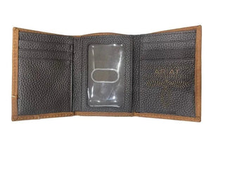 Ariat Men's Tri-Fold Wallet, Distressed USA Flag Leather with Shield Logo, interior view