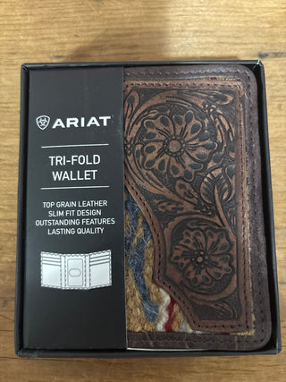 Ariat Men’s Tri - Fold Wallet – Floral Tooled Leather with Aztec Rug Pattern - Cowboy SwaggerAriat Men’s Tri - Fold Wallet – Floral Tooled Leather with Aztec Rug Pattern