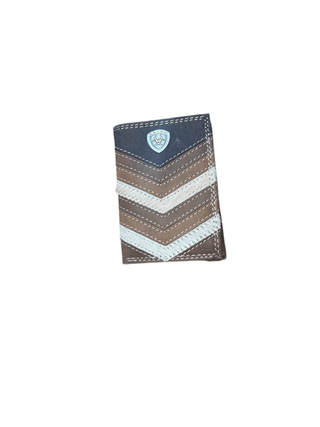 Ariat Men’s Tri - Fold Wallet – Leather with Calf Hair Chevron & Shield Concho - Cowboy SwaggerAriat Men’s Tri - Fold Wallet – Leather with Calf Hair Chevron & Shield Concho