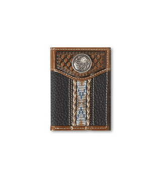 Ariat Men’s Tri - Fold Wallet – Leather with Southwest Inlay & Rope Trim - Cowboy SwaggerAriat Men’s Tri - Fold Wallet – Leather with Southwest Inlay & Rope Trim