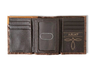 Ariat Men’s Tri - Fold Wallet – Leather with Southwest Inlay & Rope Trim - Cowboy SwaggerAriat Men’s Tri - Fold Wallet – Leather with Southwest Inlay & Rope Trim
