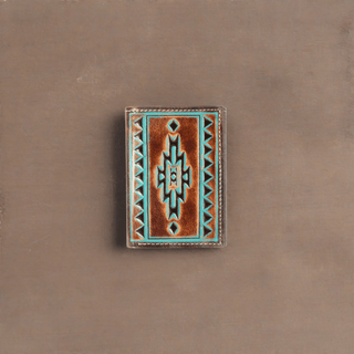 Ariat Men’s Tri - Fold Wallet – Leather with Turquoise Trim & Southwest Embossing - Cowboy SwaggerAriat Men’s Tri - Fold Wallet – Leather with Turquoise Trim & Southwest EmbossingWallets & Money Clips