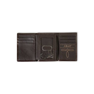 Ariat Men's Tri-Fold Wallet, Southwest Fabric Front with Leather Trim, interior view